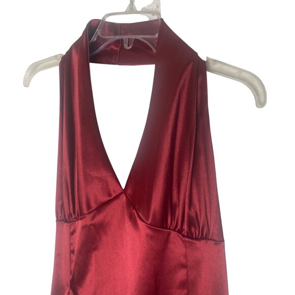 Agogo Threads Babydoll Maxi Halter Dress Womens L Red Satin Feel Sleeveless Open - Picture 4 of 13